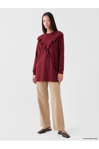 LC Waikiki Lc Waıkıkı Bordo Bisiklet Yaka Fırfırlı Kadın Sweatshirt Tunik