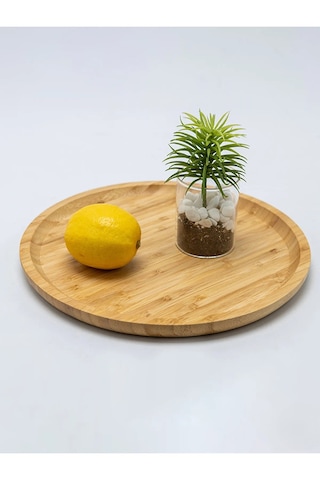 Bambu Yuvarlak Servis Tabağı Doğal, Dayanıklı Ve Çok Amaçlı Sunum Tepsisi 20x20 Cm Bambu