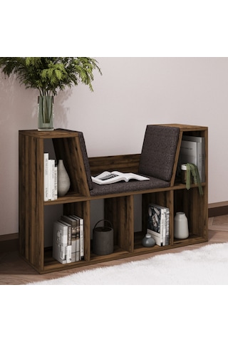 Livora Minderli Kitaplık - Oturma Alanlı 103 Cm Minimalist Tasarım Ceviz