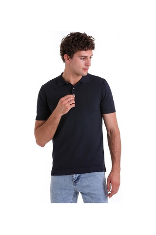 Hatemoğlu Lacivertvert Comfort Fit Düz Polo Yaka Rayon Triko Tişört Lacivert