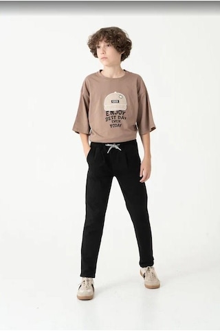 Duble Paça Kemer Düğmeli Erkek Çocuk Eşofman Altı 7435s Siyah