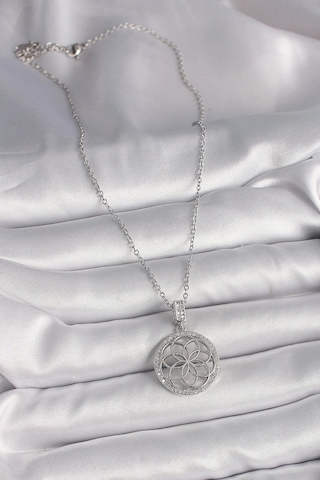 316l Çelik Gümüş Renk Zincir Zirkon Taşlı Lotus Model Kadın Kolye Çok Renkli