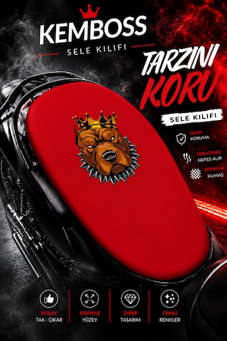Kırmızı Köpek Desenli Motosiklet Sele Kılıfı
