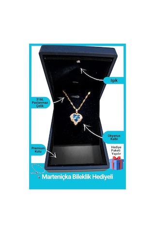 Işıklı Premium Kutuda | Zirkon Taşlı Kalp Kolye | 14 Şubat Sevgililer Günü Hediyesi | Kadın