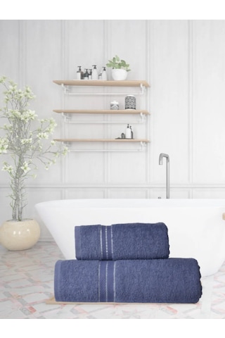 Goldroom Can 2 Li Pamuklu Banyo Seti Koyu Mavi