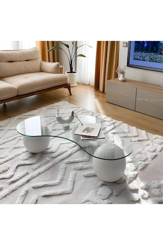 Modern Orta Sehpa & Küre Sehpa & Bohem Top Sehpa & Cam Sehpa Beyaz