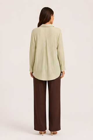 Lili Woman Kadın Relax Fit Sırt Pile Detaylı Oversize Gömlek E.8002 Fıstık Yeşili