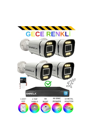 Snrelk Sencrom 4'lü 6x Warm Led 1080p Gece Renkli Su Geçirmez Güvenlik Kamera Set