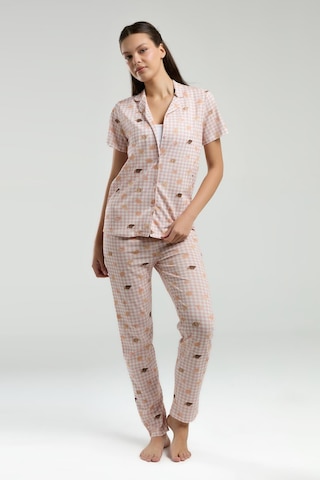 Roly Poly Kadın Gömlek Yaka Önden Düğmeli Kısa Kol Pijama Takım Beyaz