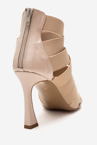 Luvishoes Vejle Bej Lastikli Arkadan Fermuarlı Önü Açık Kadın İnce Topuklu Ayakkabı Bej