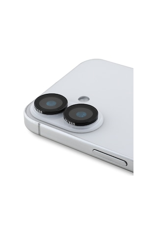 Apple Uyumlu iPhone 16 Plus Guess Lisanslı Metal Kamera Lens Koruyucu Siyah