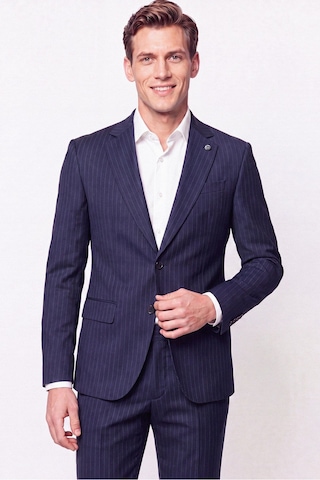 Efor Slim Fit Mono Yaka Esnek Yünlü Lacivert Çizgili Takım Elbise Tk 942
