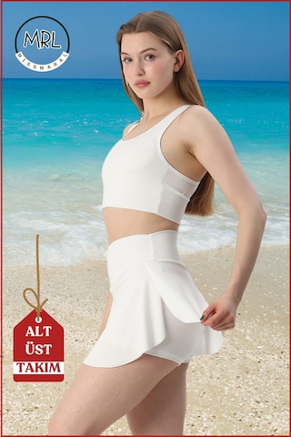 Kadın Alt-üst Takım Şort & Crop Denizde Havuzda Sporda Casual/ Günlük Kullanım Ekru Tk3107 Ekru