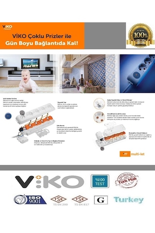 Viko Multi-let Altılı Topraklı Priz - 2 Metre - Çocuk Korumalı -