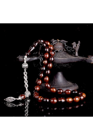 925 Ayar Gümüş Püsküllü Ateş Kehribar Tesbih