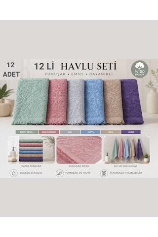 30x50 Cm 12'li Pamuklu Mutfak Havlusu Seti Yumuşak Emici Kurulama Bezi & El Havlusu Günlük Kullanım Premium Kalite Mor