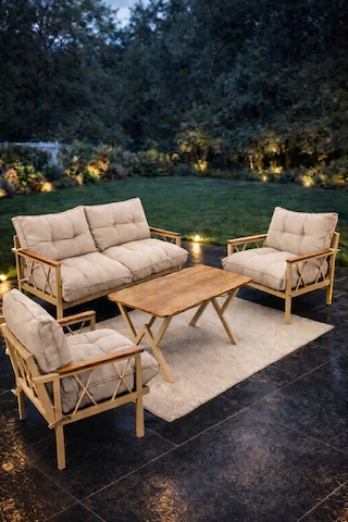 Ard & Garden Miray Cappuccino 211 Masalı Antrasit Fermuarlı Düğmeli Bahçe Oturma Grubu Balkon Oturma Takımı Salon Bej