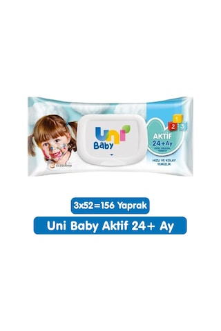 Uni Baby Aktif Islak Mendil 3x52 156 Yaprak Tekli