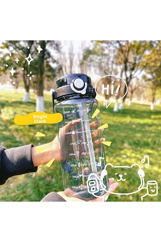 Mufunye Sıcak Dayanıklı 2000ml Siyah Şeffaf Spor Su Bardağı, Outdoor Kamp İçin Cam Gibi Tasarım, Pipetli Fitness Su İçme Kese, Toplu Satış Siyah