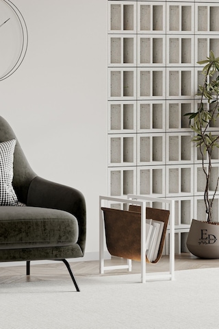 Coral Koltuk Yanı Dergilik , Gazetelik , Kitaplık, Beyaz Metal - Kahverengi Deri