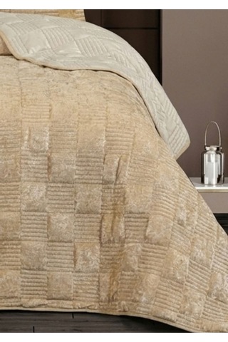 Goldroom Home Ranya Kadife Nakışlı Tek Kişilik Yatak Örtüsü Gold