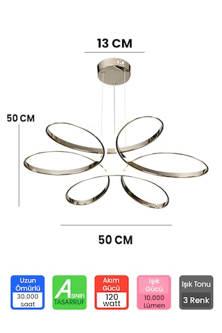 Ransom 3 Renk Kumandalı Büyük Salon & Oda Avizesi Topsuz Papatya Krom