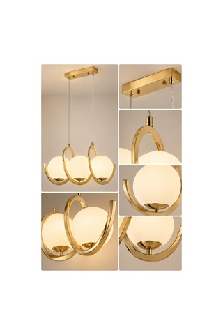 Modern Premium Gold 3'lü Sarkıt Avizesi Ampül Hediyeli Küreli Lüks Salon Mutfak Modelleri E14 Duy