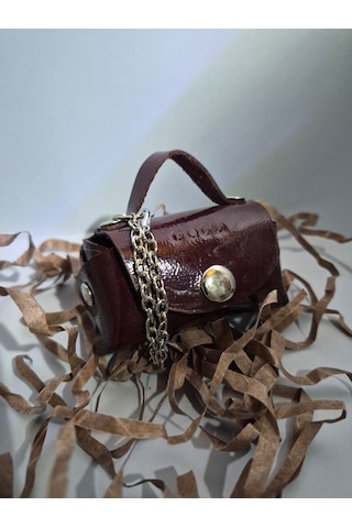 Gogo Charm Çanta Aksesuarı Mini Çanta Hakiki Deri Rugan Bordo