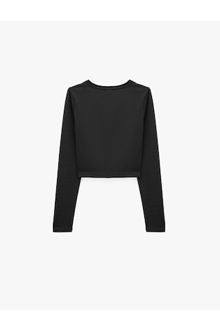 Koton Slim Fit Bisiklet Yaka Uzun Kollu Crop Spor Tişört Siyah 7wak10114nk