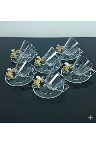 Çnr Home Collection Paşabahçe Vela Fincan Takimi 12 Parça 6 Kişilik Kelebekli Hediyelik Çeyizlik Gold