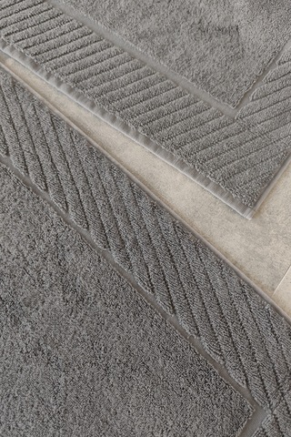 2'li Diyagonal Çizgili Ayak Havlusu Seti - %100 Pamuk Havlu Takımı - 50x70 Cm Antrasıt Antrasit