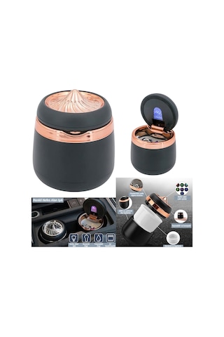 Araç İçi Küllük Işıklı Altın Rengi Siyah Porselen İçli Kül Tablası Glz03504050