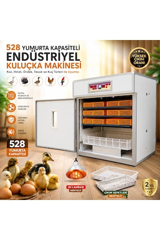 528 Yumurta Kapasiteli Endüstriyel Kuluçka Makinesi - 3 Çeşit Viyollu, Çıkım Sepetli + Isı Lambası Hediyeli