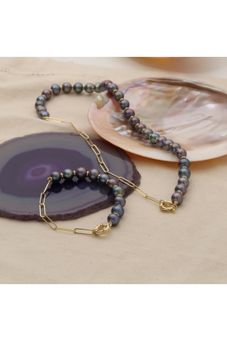 925 Ayar Gümüş Siyah İnci Set-9.00mm