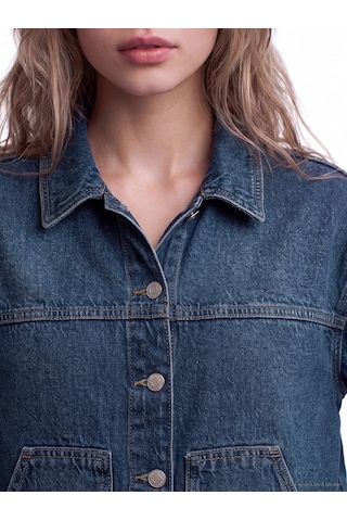 Lcw Vision İndigo Gömlek Yaka Oversize Kadın Jean Ceket