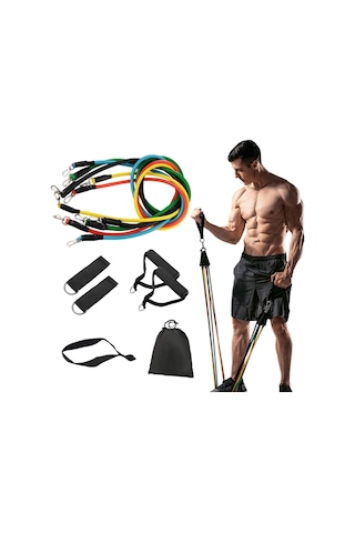 Kapı Aparatlı 11 Parça Direnç Bandı Seti Evde Spor Ve Fitness Lastikleri
