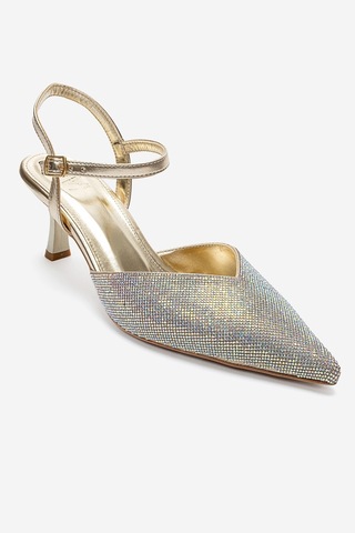 Luvishoes Nıvora Altın Taşlı Kadın İnce Topuklu Abiye Ayakkabı