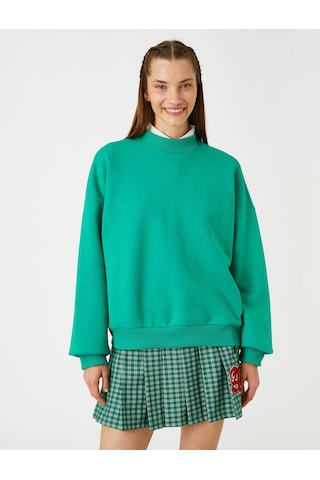 Koton Oversize Basic Sweatshirt Bisiklet Yaka İçi Polarlı Yeşil 3wal10411ık