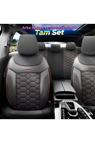 Otom Yeni Carbon Design 3D Dokulu Kumaş Oto Koltuk Kılıfı Tam Set 553380975