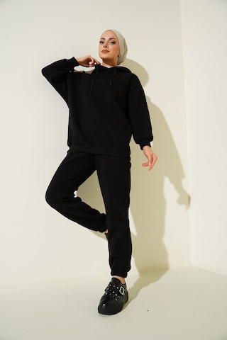 Hiccup Bdart Oversized Kapüşonlu Sweatshirt Ve Pantolon Aktif Seti Siyah
