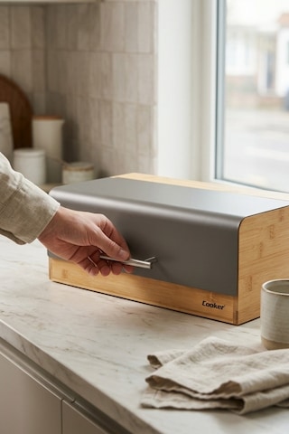 Cooker Viona Metal Kapaklı Bambu Ekmek Kutusu Ckr4540 Gri