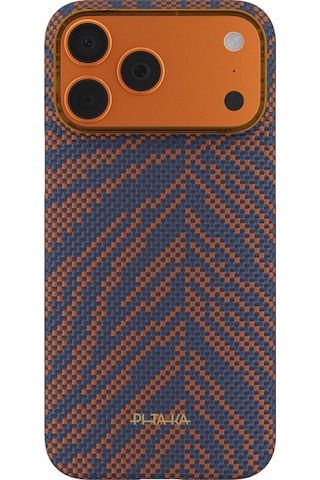 İphone 17 Pro Max Kılıf M-safe Uyumlu Aramid Fiber Pitaka Breath Of Veins Serisi Kapak Turuncu-laciv Turuncu - Lacivert