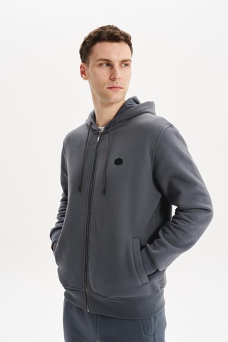 AR-MA Arma Erkek Regular Fit 3 İplik Kapüşonlu Sweatshirt Fermuarlı, Fleto Cepli, Kalın Kumaş K30324650502 Gri