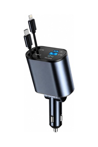 Embatech 66w Dahili Çekilebilir Kablolu Type-c + Lightning Hızlı Araç Çakmaklık Şarj Aleti