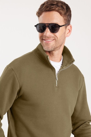 Tudors Unisex Relax Fit Rahat Kesim Pamuklu İçi Polarlı Yarım Fermuarlı Haki Dik Yaka Sweatshirt-35162 Haki