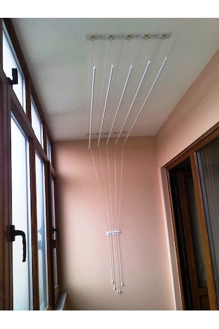 Asansörlü Çamaşır Askısı Tavan Tipi 5 Çubuk 180 CM Beyaz