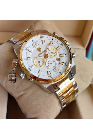 Raymond Gold Beyaz Kadran Çelik Erkek Kol Saati Altın - Gümüş