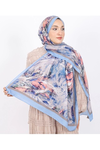 Luissa Bambu Kraş Şal Pastel Desen İndigo Mavi