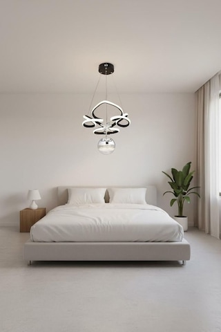 Helen Tek Toplu Modern Sarkıt Avize ,siyah Sarkıt Power Led Avize, 3 Renk Yanabilen Led Avize,