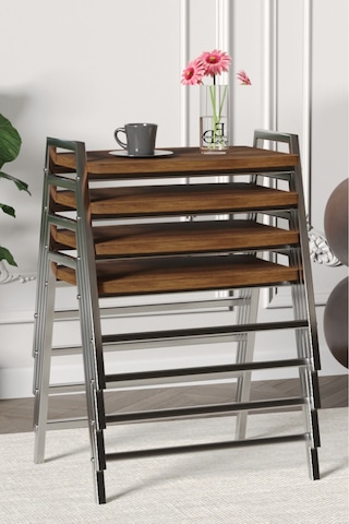 Zigon Sehpa , Aden 4'lü Tepsi Zigon Sehpa Takımı Gümüş Metal - Barok Tabla Gümüş-barok